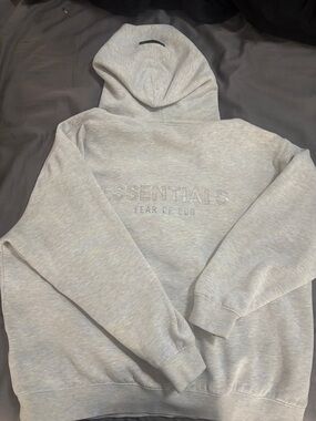 Essentials Heather Light Gray Embossed Logo Hoodie